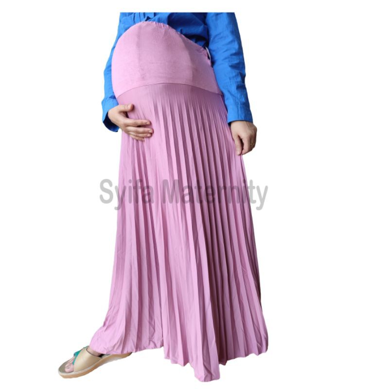 BA43 Rok Hamil Plisket - Syifa Maternity-Pink
