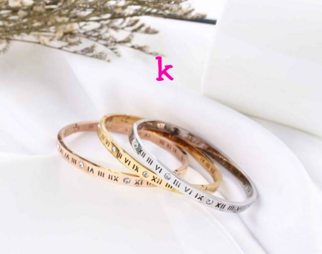 Gelang bangle korea simple titanium asli rosegold anti karat GBT-02