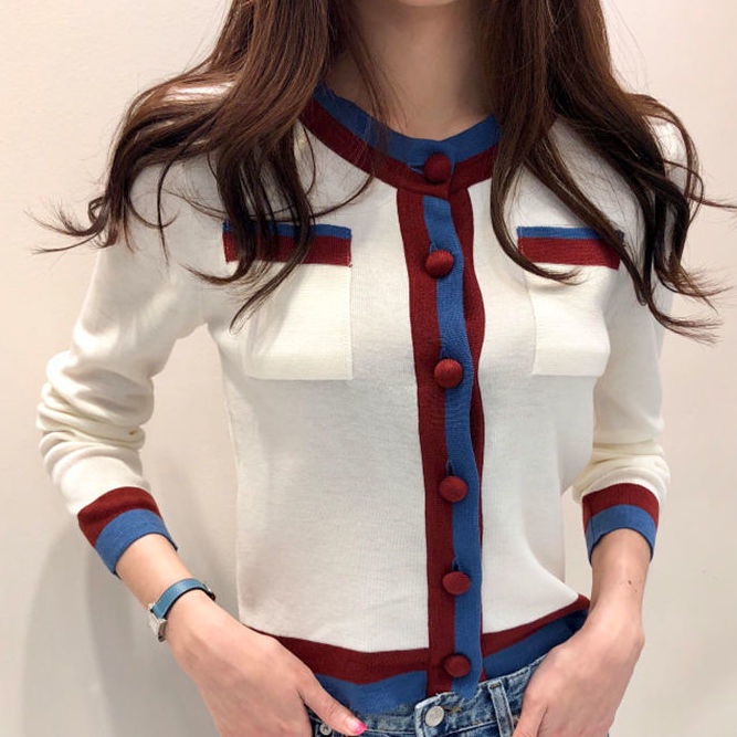 ✁┇Xiaoxiangfeng Net Merah Hit Warna Bottoming Kemeja Rajutan Sweater 2022 Baru Wanita Musim Semi dan Musim Gugur Slim Sweater Cardigan Mantel