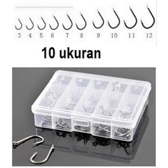 Paket Mata Kail Pancing Hook Set Size 3-12With Box isi 70 lengkap
