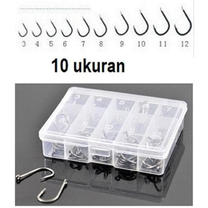 Paket Mata Kail Pancing pancingan Hook Set Size 3-12With Box isi 70