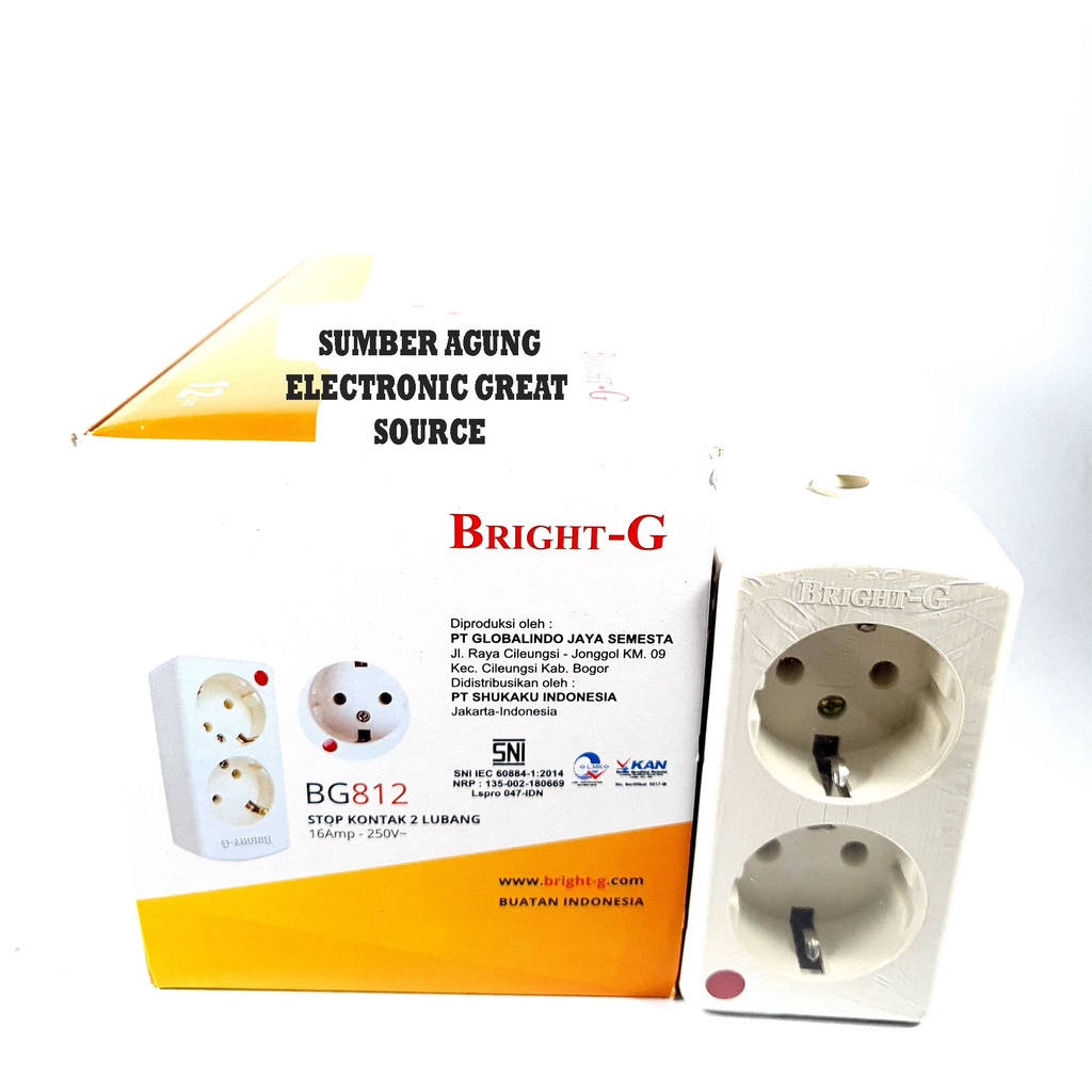 Bright-G BG812 Stop Kontak Arde Lampu 2 Lubang 812L 16A 250V SNI Untuk Olor