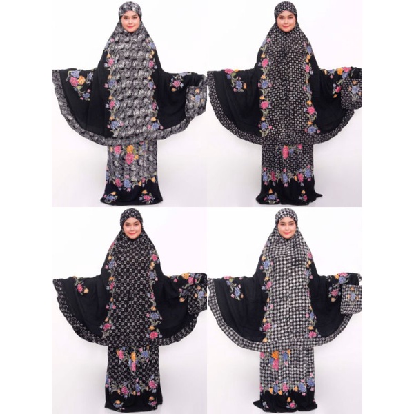 MUKENA JUMBO DEWASA BATIK ENCIM HITAM COLET / ASLI CAP KHAS PEKALONGAN