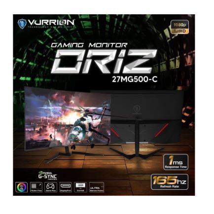 Monitor led gaming Vurrion 27&quot; 27 inch curved 1080p FHD 1ms 165Hz dp hdmi usb audio amd freesync Nvdia G-sync oriz 27mg500-c