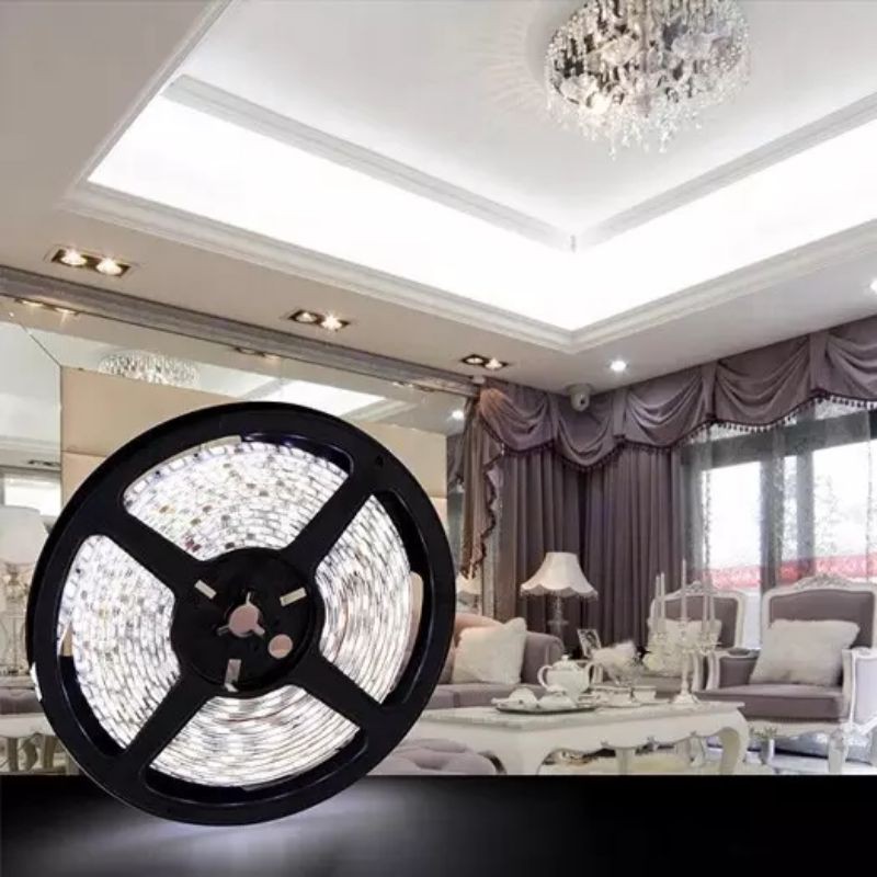 Lampu Led Strip 2835 IP33 12V 5M Putih 3528 IP44 Non Waterproof Dc Cool White 5 meter Hias Plafon