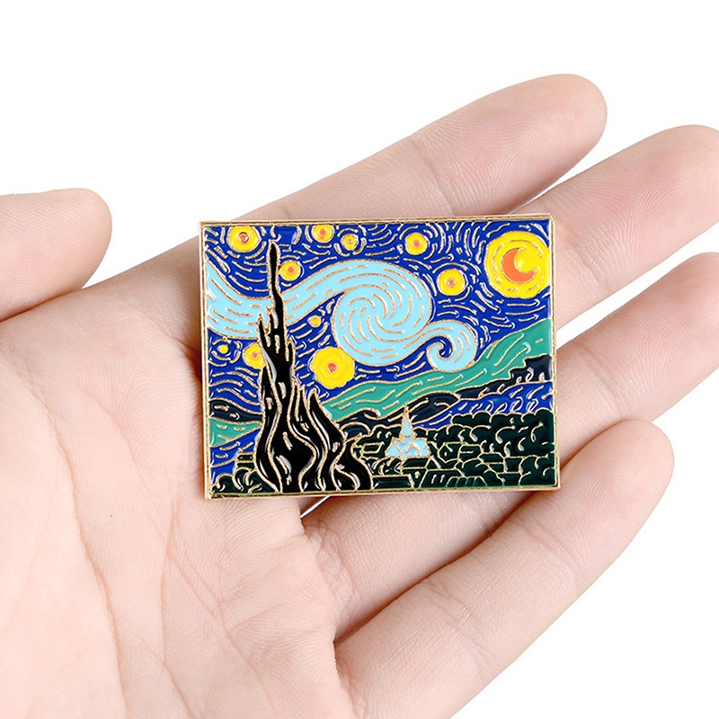 Bros Pin Desain Lukisan Starry Sky Van Gogh Masterpiece Romantis