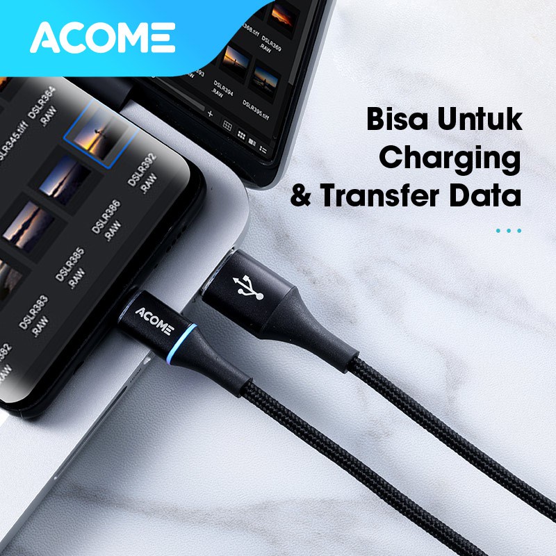 ACOME KABEL DATA 100CM COLORFUL LED FAST CHARGING 2.4A MICRO USB AOM-010