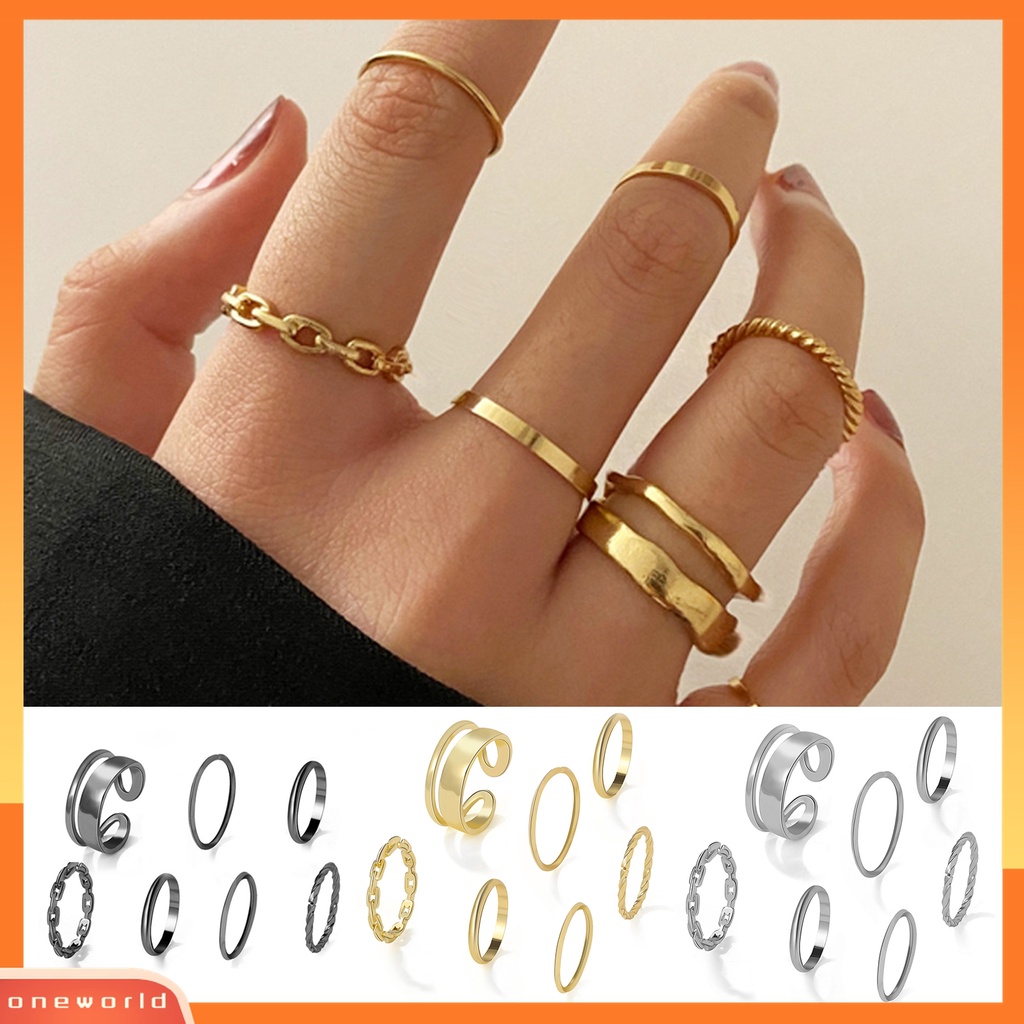 (ONWO) 7pcs / Set Cincin Knuckle Rantai Warna Silver Untuk Wanita