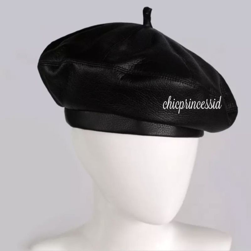 Beret leather BCL baret baretta topi korea topi kulit hitam black