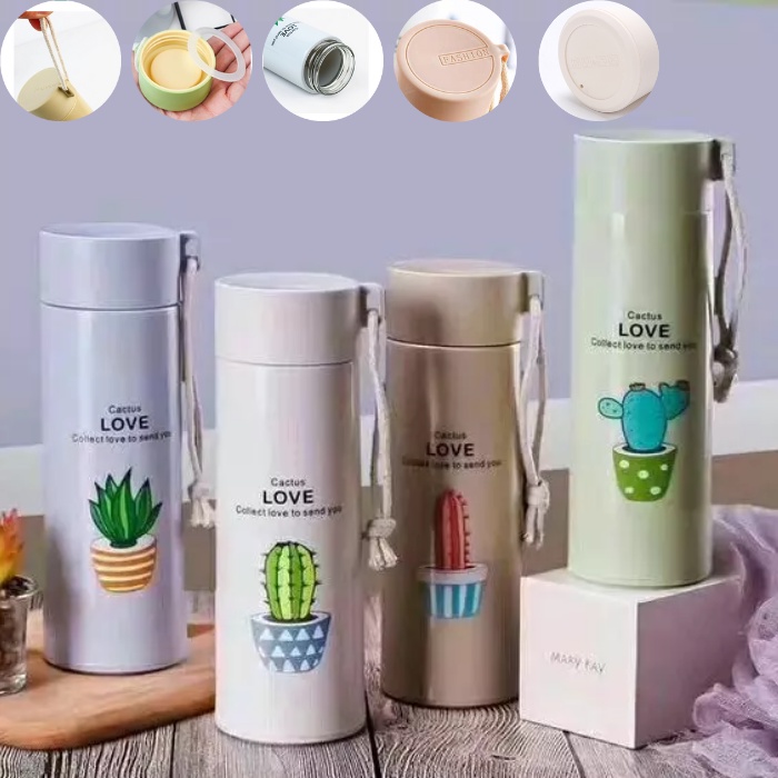 Botol Minum Kaca unix Motif Tanaman Kaktus Animal Karakter Binatang Lucu Botol Minum Tumbler Termos Anak