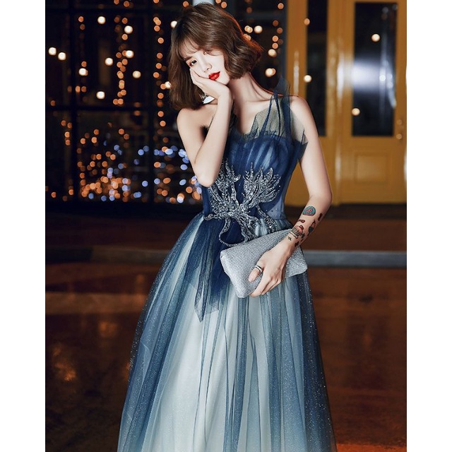 Realpic G753 XS-3XL Bisa Custom Gaun mewah impor gaun pesta gaun maxi gaun biru putih long dress pes
