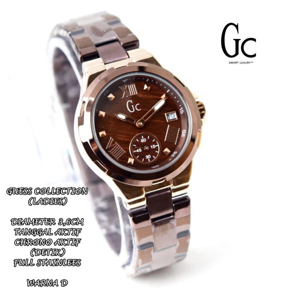 JAM TANGAN WANITA GC FULL STAINLEES BODY BULAT TANGGAL &amp; CHRONO AKTIF