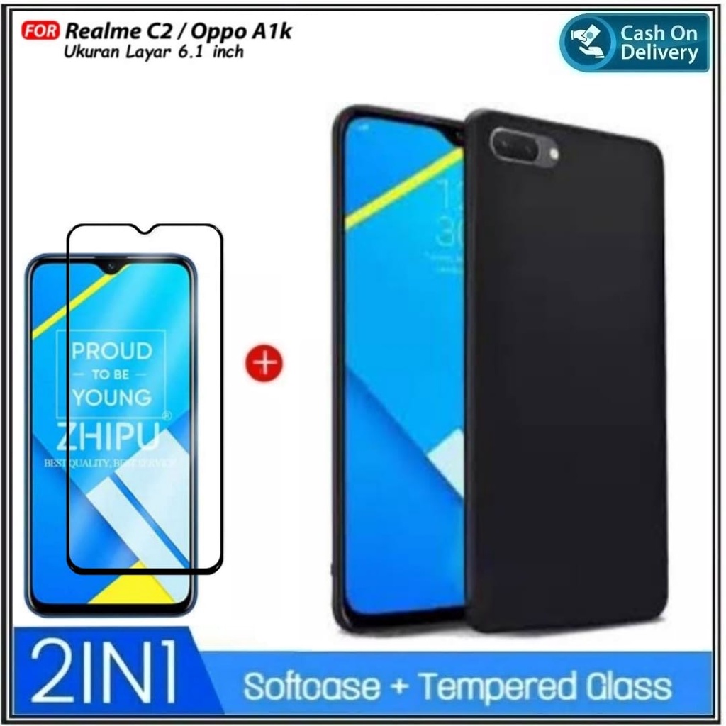 Soft Case REALME C2 Casing Premium & Full Tempered Glass