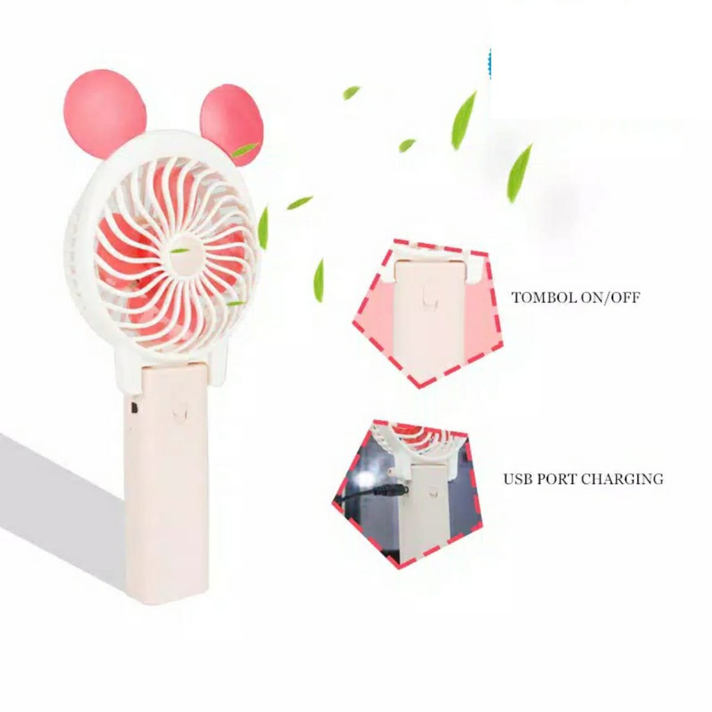 Kipas Mini Lipat Karakter Mickey Pastel  - MKPAS - Kipas Recharge Handy Mini Fan