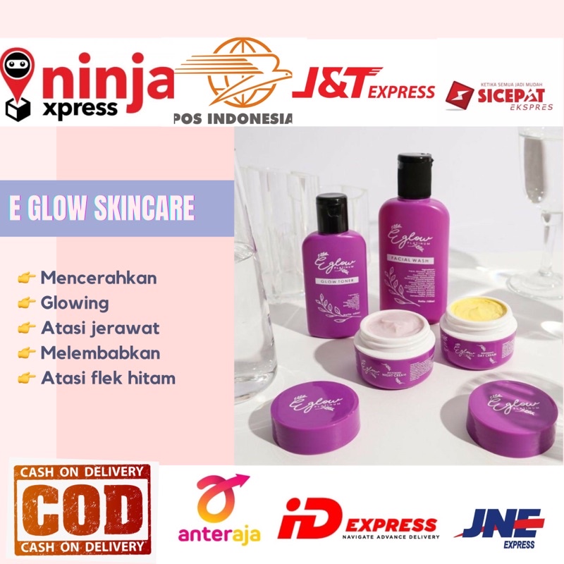 Eglow skincare whitening acne series paket perawatan wajah pria pemutih jerawat glowing cream krim
