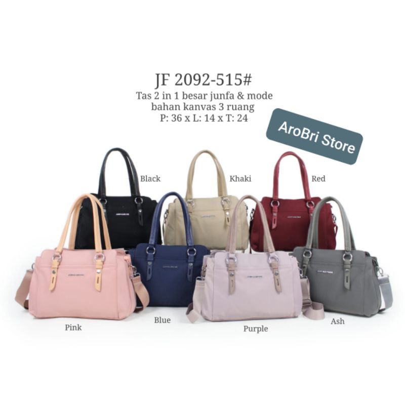 Tas bahu selempang 2in1 JF 2092 -515 merk junfa & mode 3 ruang ukuran besar bahan kanvas halus