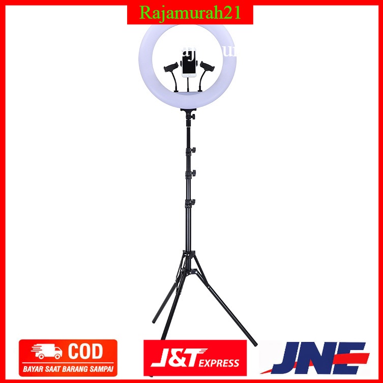 TaffSTUDIO Lampu Halo Ring Light LED Kamera 18 Inch with 3xSmartphone Holder + Tripod - white