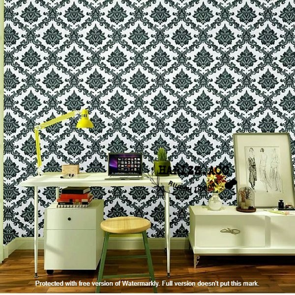 Wallpaper stiker motif batik silver hitam