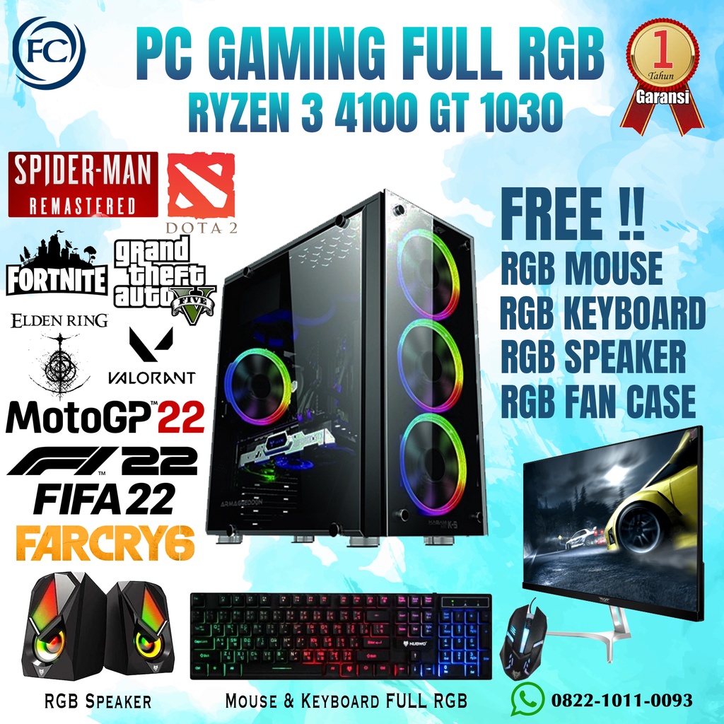 PC GAMING &amp; DESIGN RYZEN 3 4100 16GB GTX1050TI / GT1030 / RX550 FULLSET