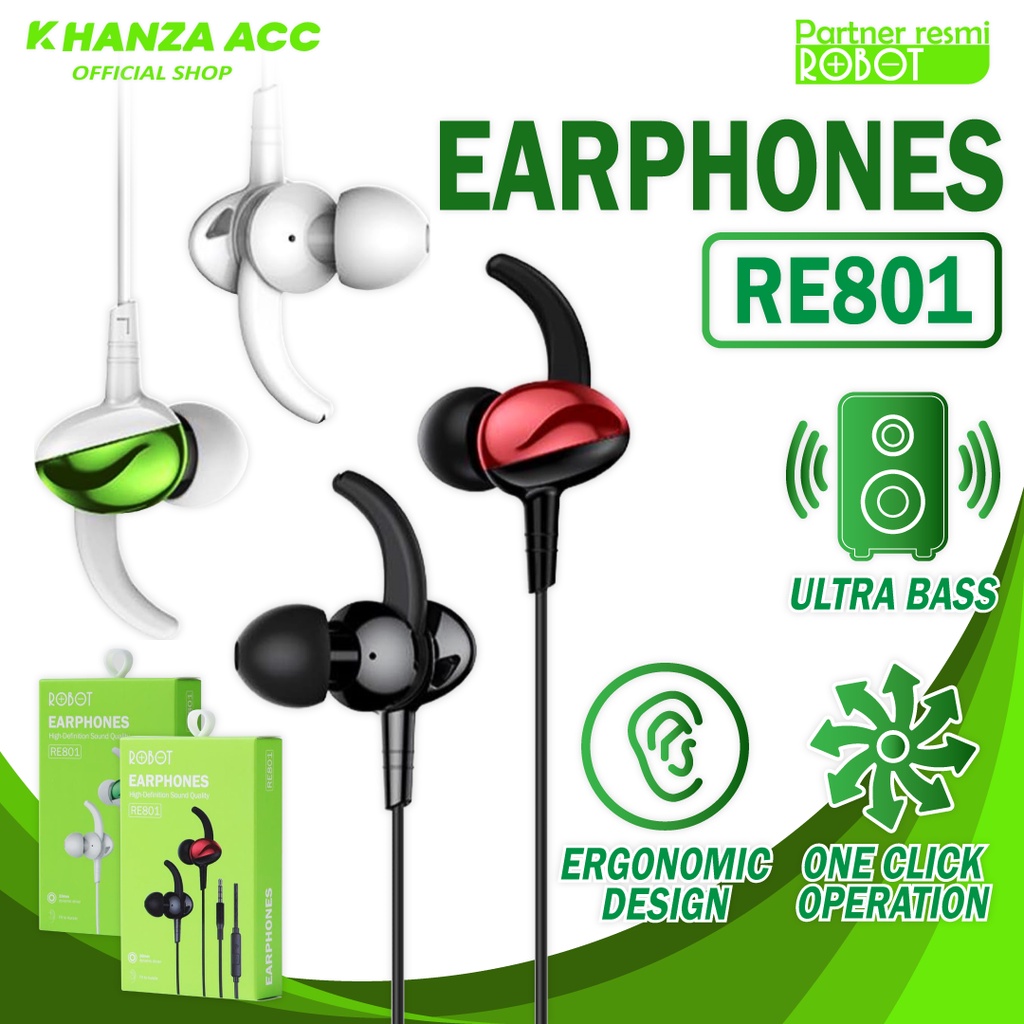 KHANZAACC ROBOT RE801 Wired Earphone Bass Stereo