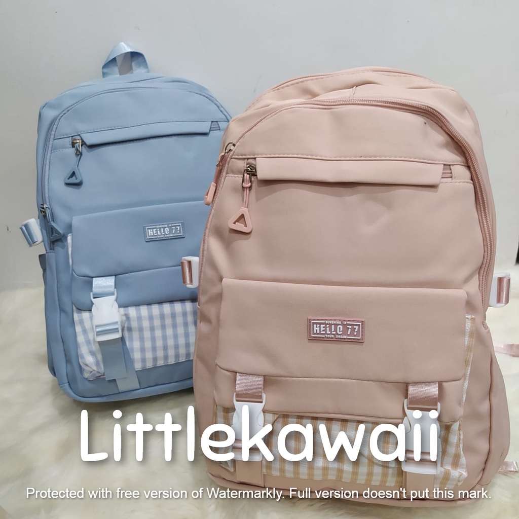 LK/Tas Ransel Laptop Backpack Sekolah Fashion Korean Style Anak Remaja Dewasa Kotak Square Gesper Hello77 Import