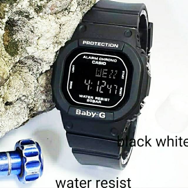 Jam Tangan Casio Baby G Wanita/Anak Water Resist Renang - Hitam List Putih