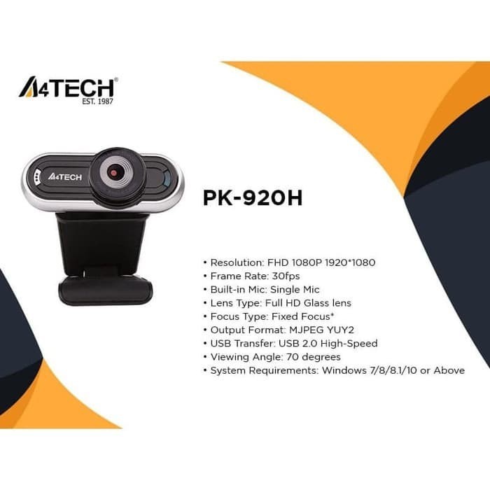 WEBCAM A4TECH PK-920H FULL HD 1080p high resolution Full HD web camera