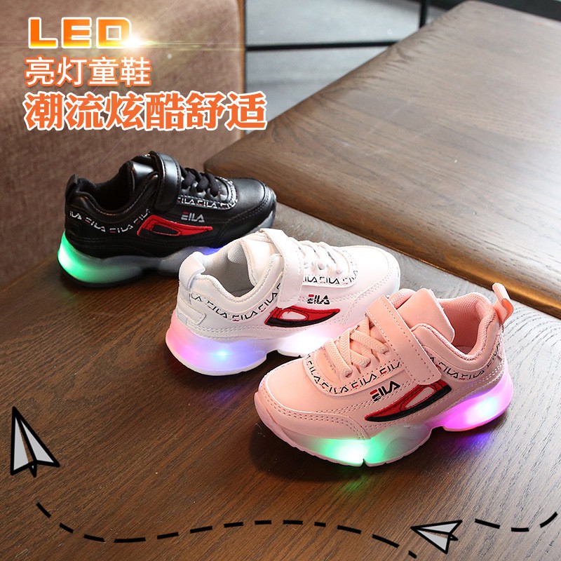 Sepatu anak motif tulisan fashion LED super import terbaru