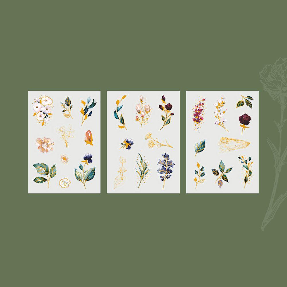 Mxbeauty Alat Tulis Stiker Tahan Air 3 Pcs Label Album Bunga Hias Glided Tangan Akun Jurnal Perlengkapan DIY Craft Sticker Botanical Stickers