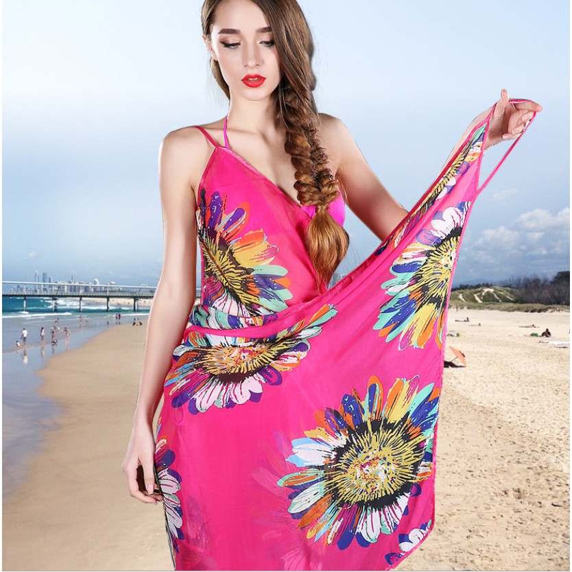 Dress Pantai  Bahan Sifon Motif  Bunga  Gaya Bohemia Ada 