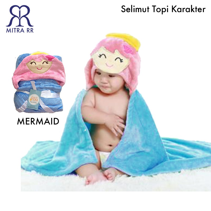 MitraRR Selimut Topi Bayi Karakter / Selimut Topi Bayi Boneka Fleece Carter Hooded Blanket