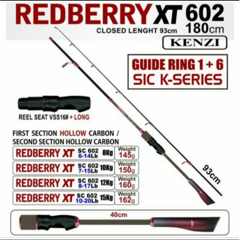 joran sambung kenzi red berry xt 602 10-20lb(15kg)