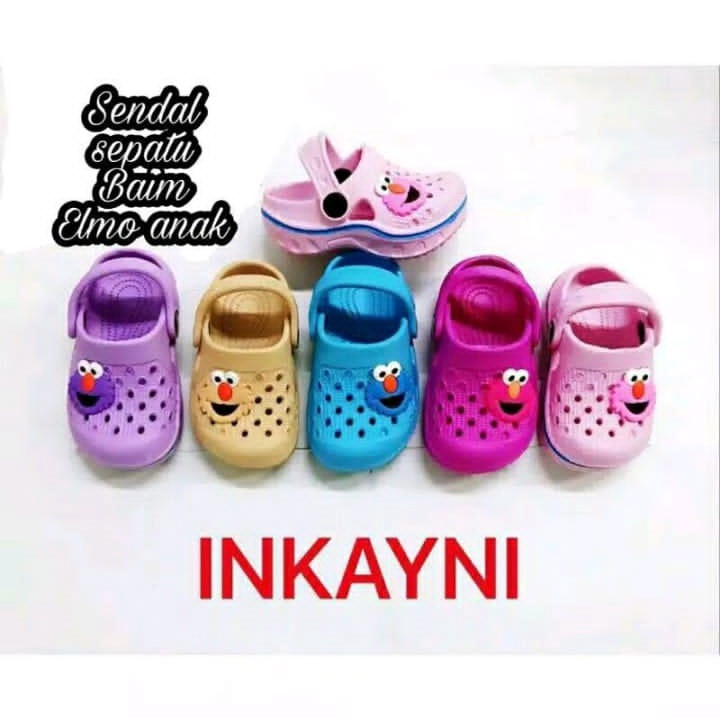 Sandal Anak Baim / Sandal Kodok / Sandal Anak Perempuan Tali Belakang Motif Elmo Usia 8 Bulan - 6 Tahun