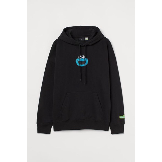 Hoodie Jaket Pria Wanita HnM H&amp;M Cookies Monster Logo Black Hitam