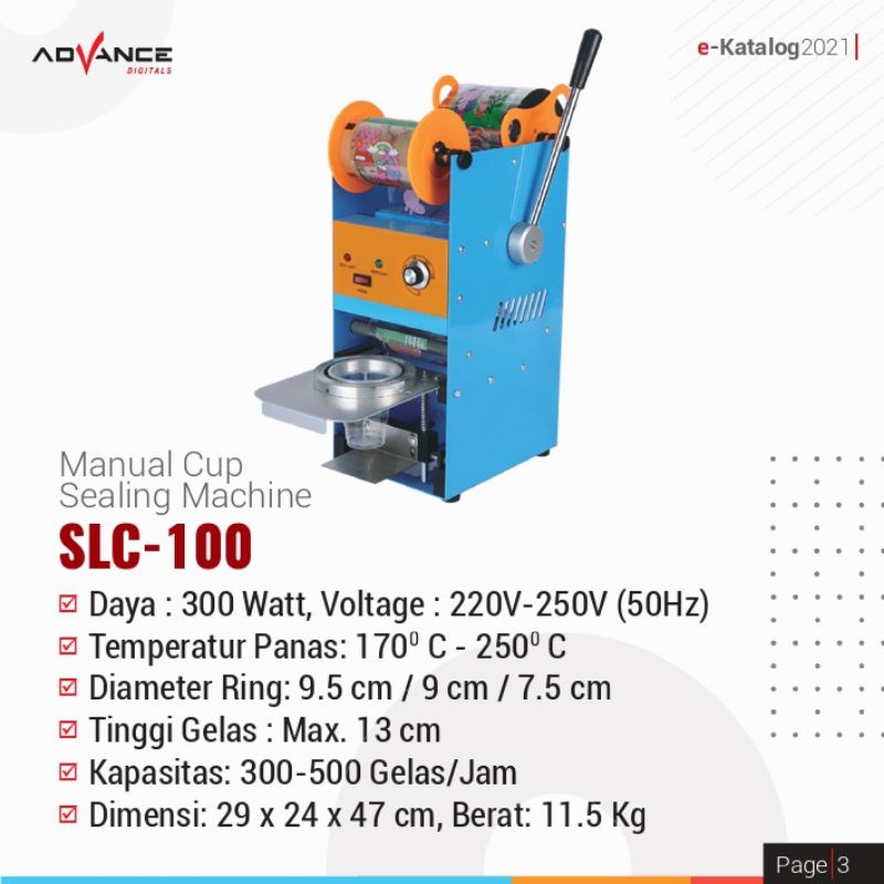 Mesin sealer cup Advance SLC 100 / SLC 200 Mesin penutup minuman plastik / alat pres gelas plastik