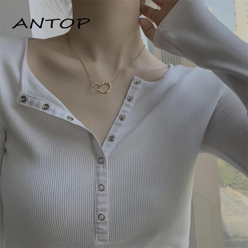 Kalung Rantai Liontin Asimetris Bahan Metal Untuk Wanita