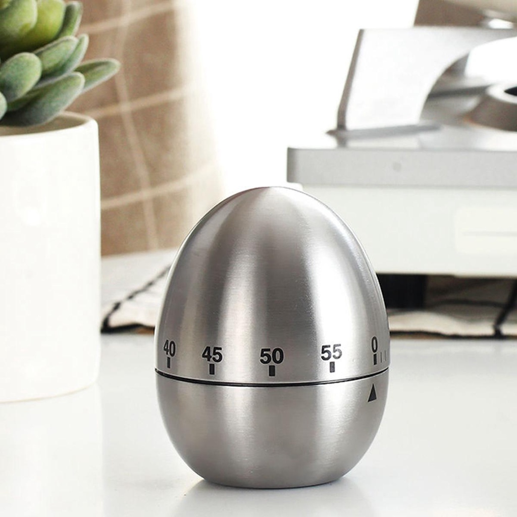 [Elegan] Timer Dapur Masak Baking Berbentuk Telur 60menit Pengingat Mekanik Bahan Stainless Steel