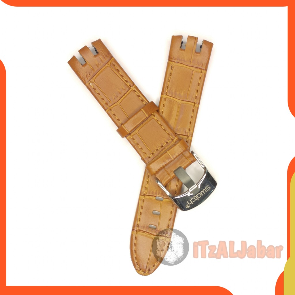 Tali jam tangan Swatch YRS403 401 leather strap 21mm Coklat muda