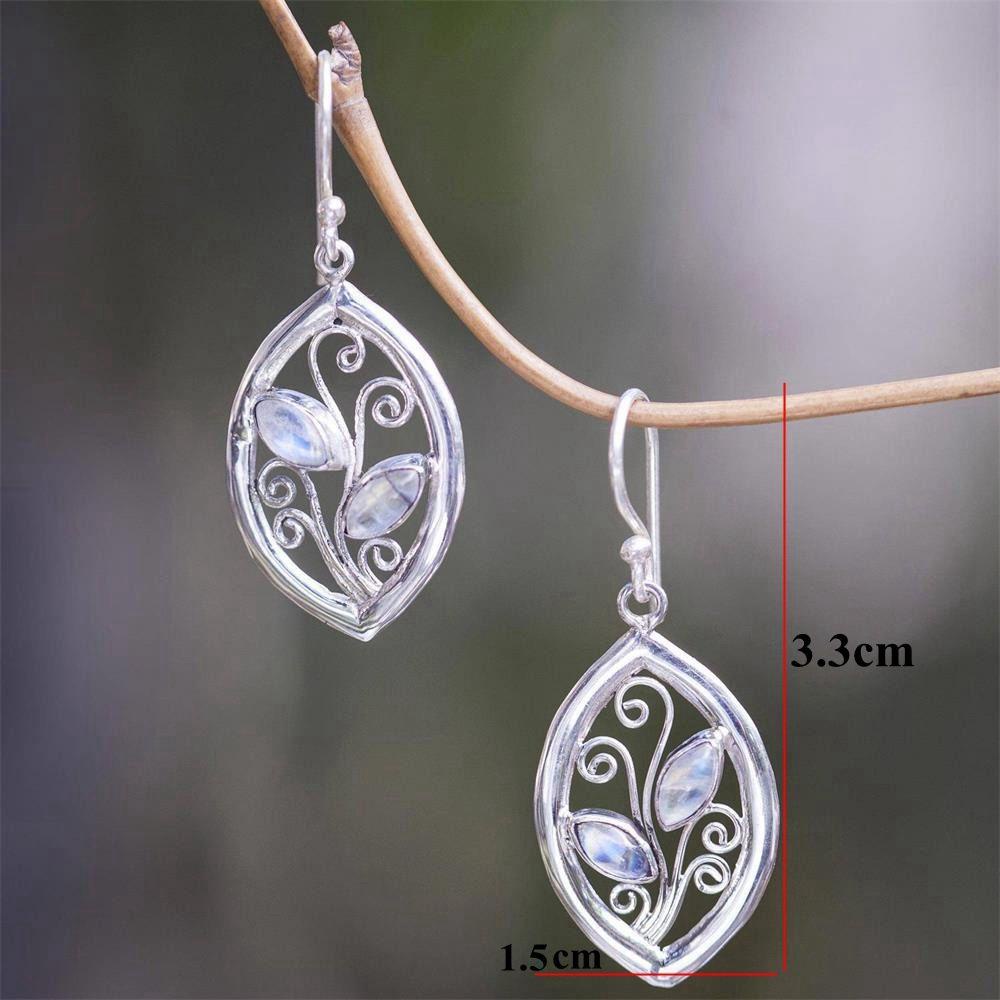 Lily Rainbow Moonstone Anting Wanita Pertunangan Pernikahan Perhiasan Chic Daun