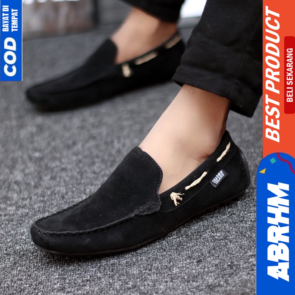 Sepatu Slip On Santai Casual Slop Kerja Hitam Pria Abrhm Hunigo