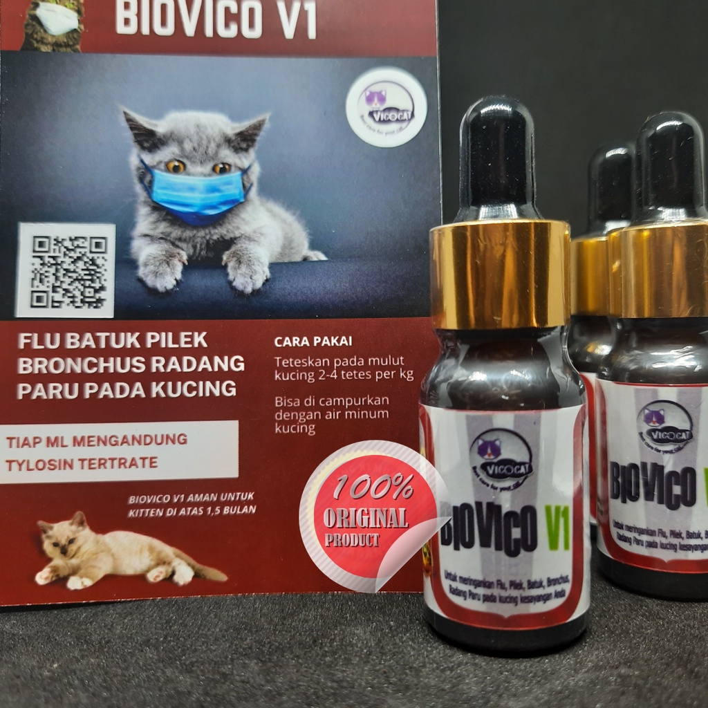 BIOVICO V1 Obat Kucing FLU Pilek Demam Virus Kitten Panas Antibiotik Pernafasan Kucing Ampuh Manjur dan Aman