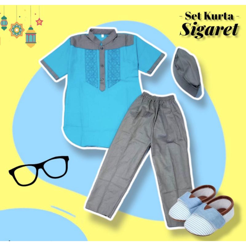 SETELAN KOKO KURTA SIGARET PENDEK // KOKO ANAK BORDIR // KOKO MODERN// KOKO ANAK 1 SAMPAI 12 TAHUN // GEMILANG CLOTHING