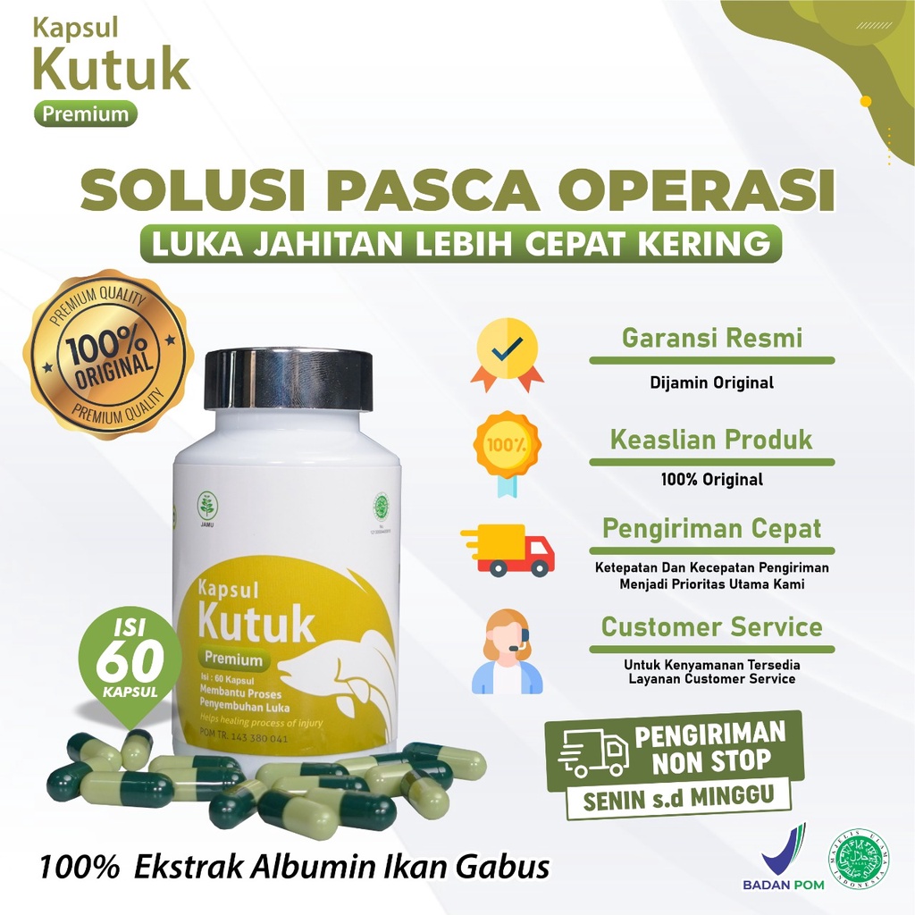 Original Kapsul Kutuk Premium 5x Cepat Sembuh Pasca Operasi Diabetes - Ekstrak Albumin Ikan Gabus Tingkatkan Daya Tahan Tubuh Perbaiki Gizi Buruk