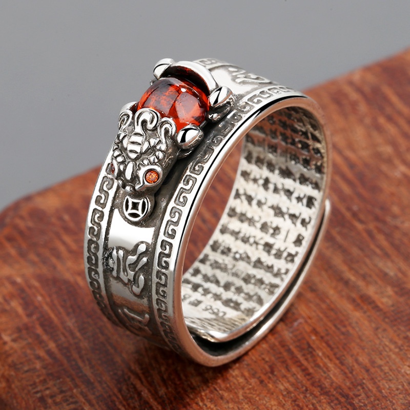 Cincin Model Terbuka Desain Awan Hati ruby meridian garnet Pixiu Gaya Retro hipster Untuk Pria