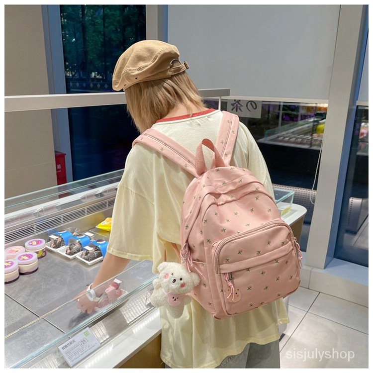 [✅BISA COD]  #Sisjuly# BM Ransel BM Ransel Tas Ransel Wanita Kecil Bunga Gaya Kampus Wanita Kecil Segar Tas Travel Mahasiswa Versi Ko