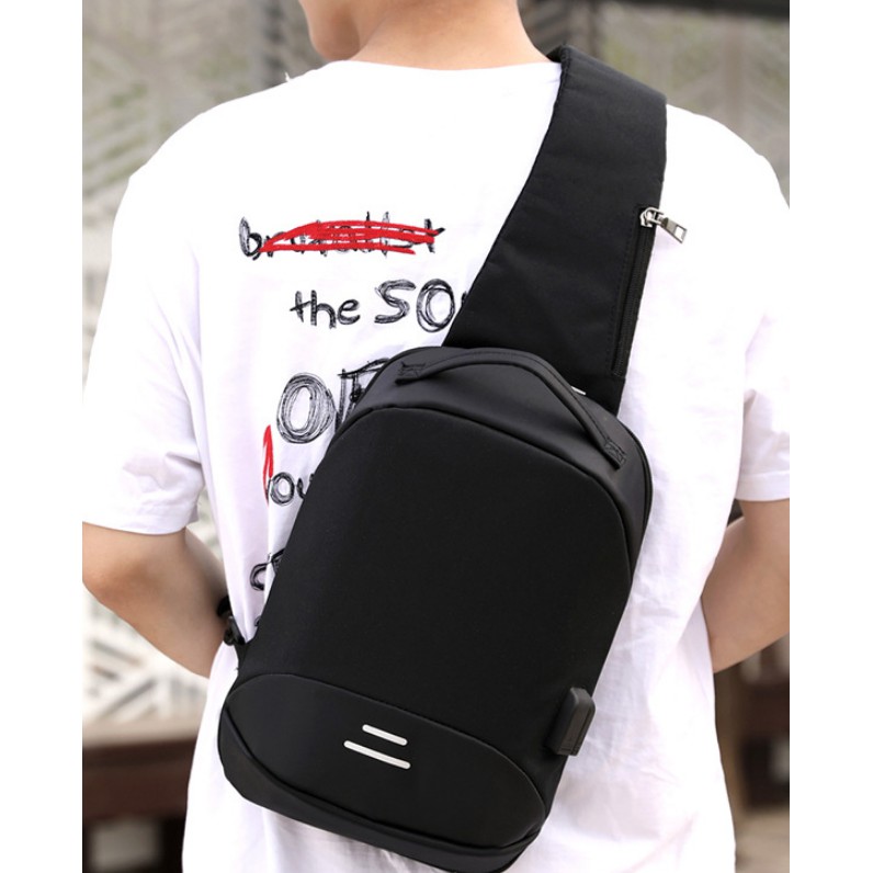 Tas Selempang Sling Bag Pria Anti Theft Anti Maling Extra Big USB Port Headset Port