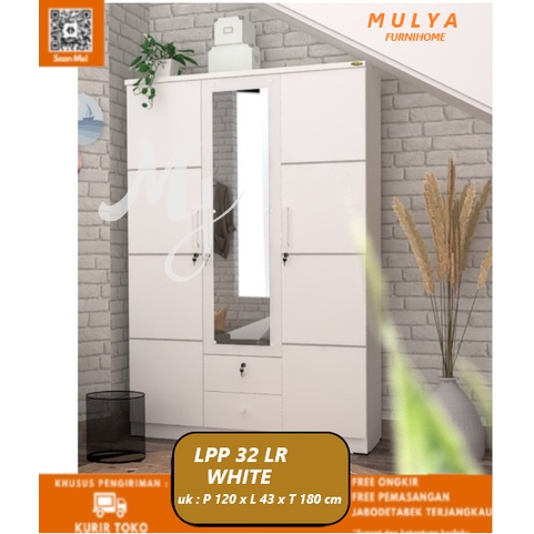 Lemari Pakaian 3 Pintu + Laci White /Lemari Baju 3 pintu/Rak Baju/ LPP.32.LR/LPP 32 LY