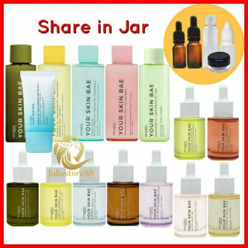 (Share in Jar) AVOSKIN YSB Your Skin Bae Shield of Sun Essence Spf50 Marine Azeclair Mugwort Cica Vit C Niacinamide Salicylic Alpha Arbutin Toner Serum