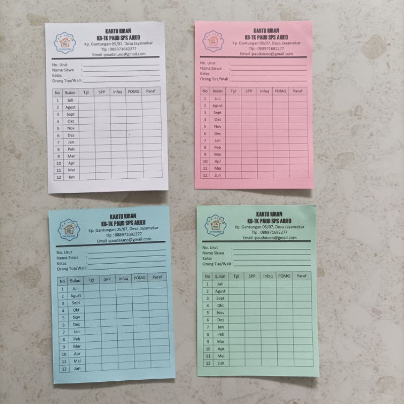 

KARTU IURAN SPP KARTU IURAN KAS PAUD TPA SD MI SMP MTS CUSTOM