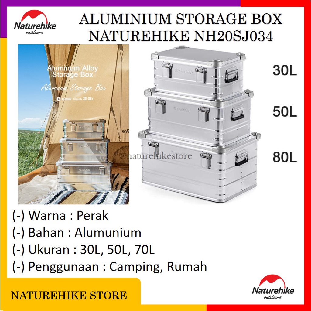 Alumunium Alloy Storage Box Kotak Keranjang Penyimpanan Camping Kantor Rumah 30L 50L 80L Naturehike 